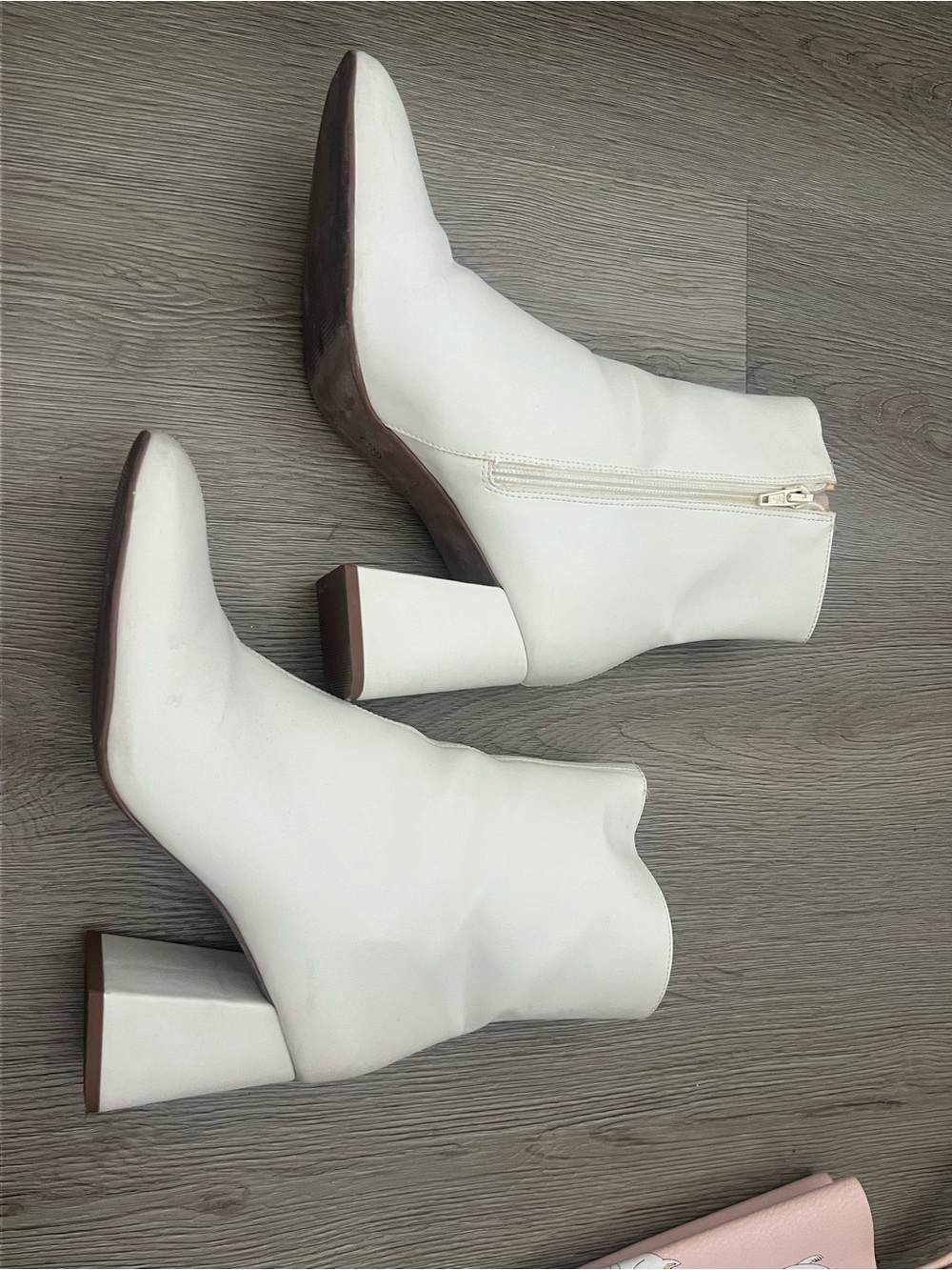 White Block Heel Ankle Boots - Women